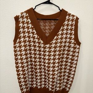 Brown and White Houndstooth Sweater Vest